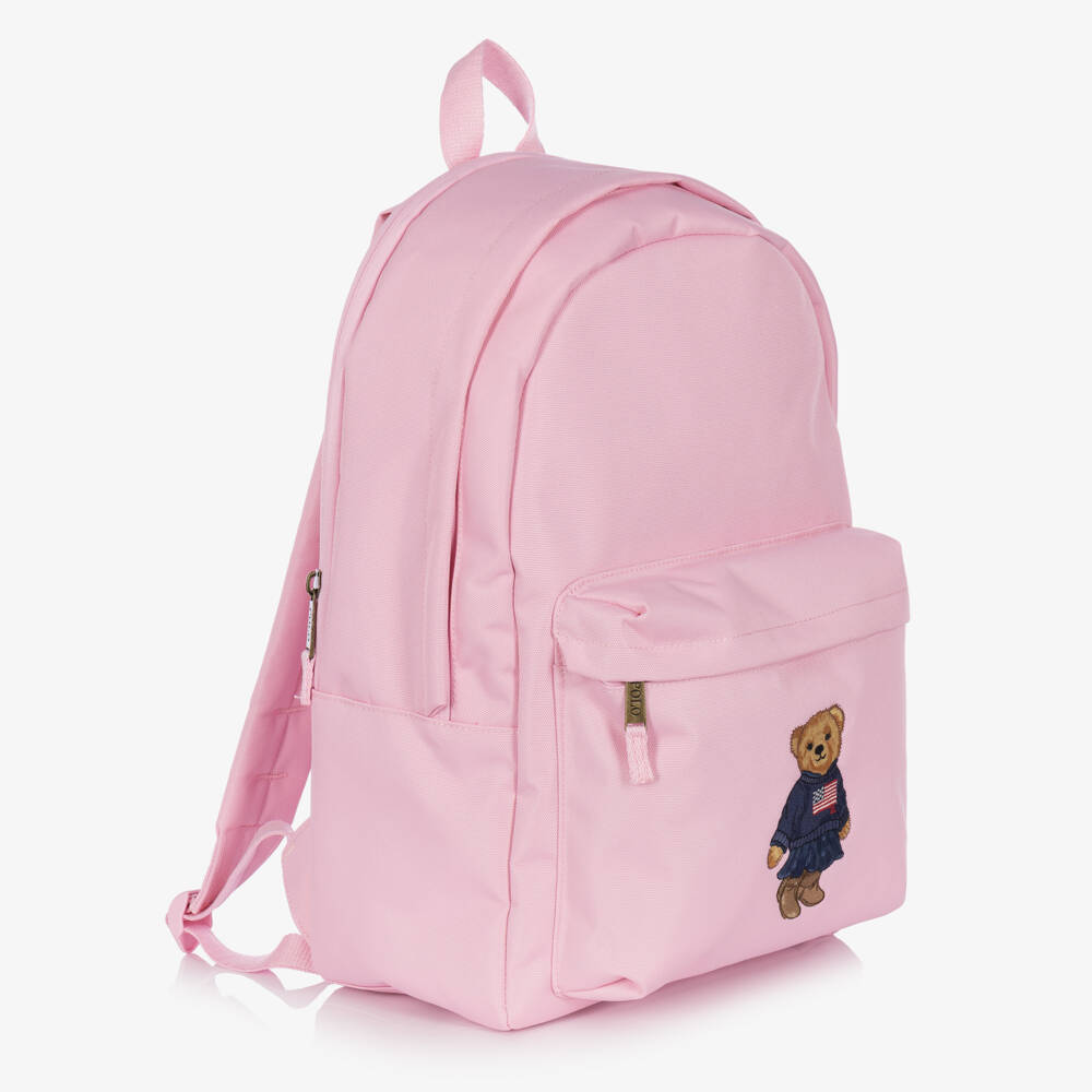 Ralph Lauren-Girls Pink Back to School Bear Backpack (45cm) | Childrensalon