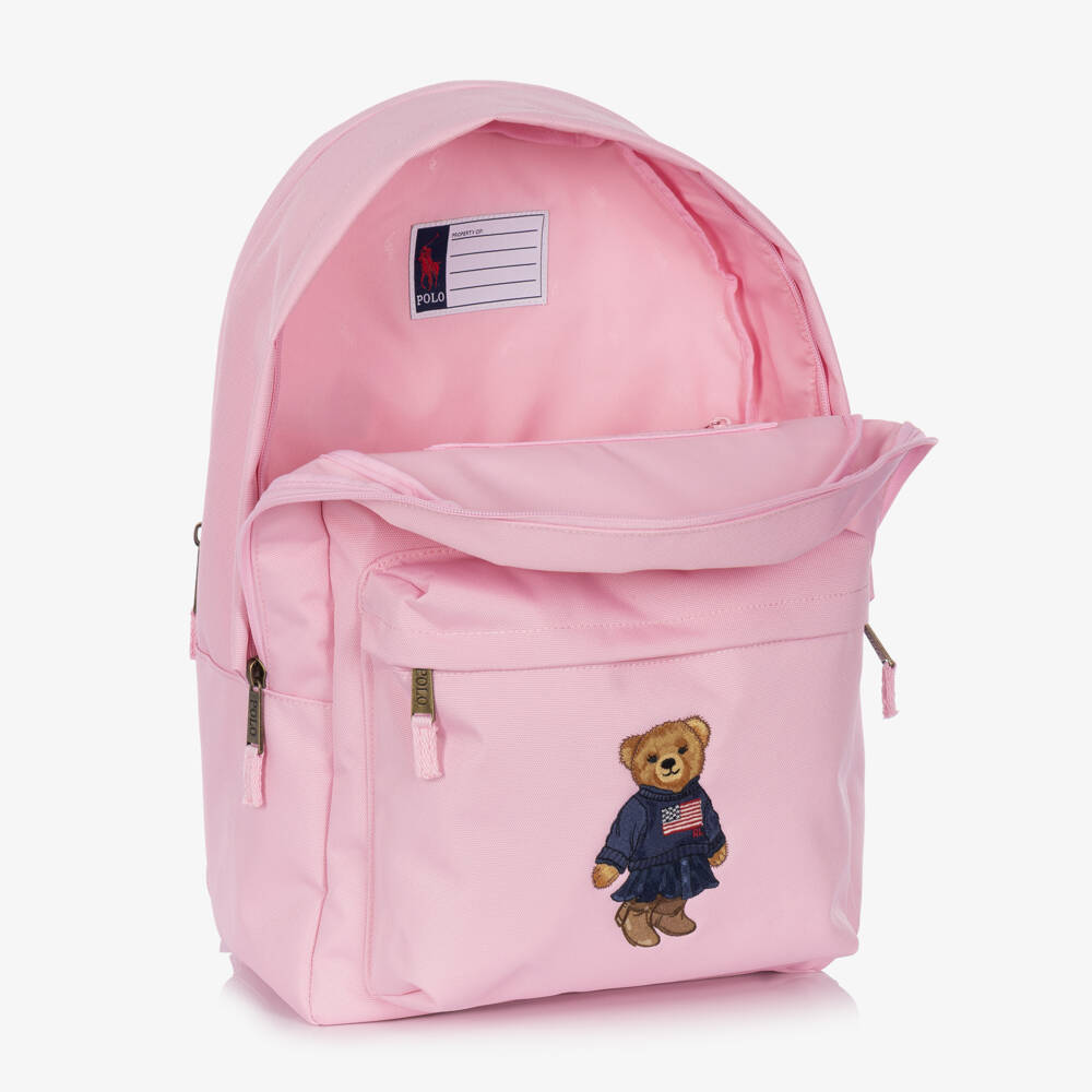 Ralph Lauren-Girls Pink Back to School Bear Backpack (45cm) | Childrensalon