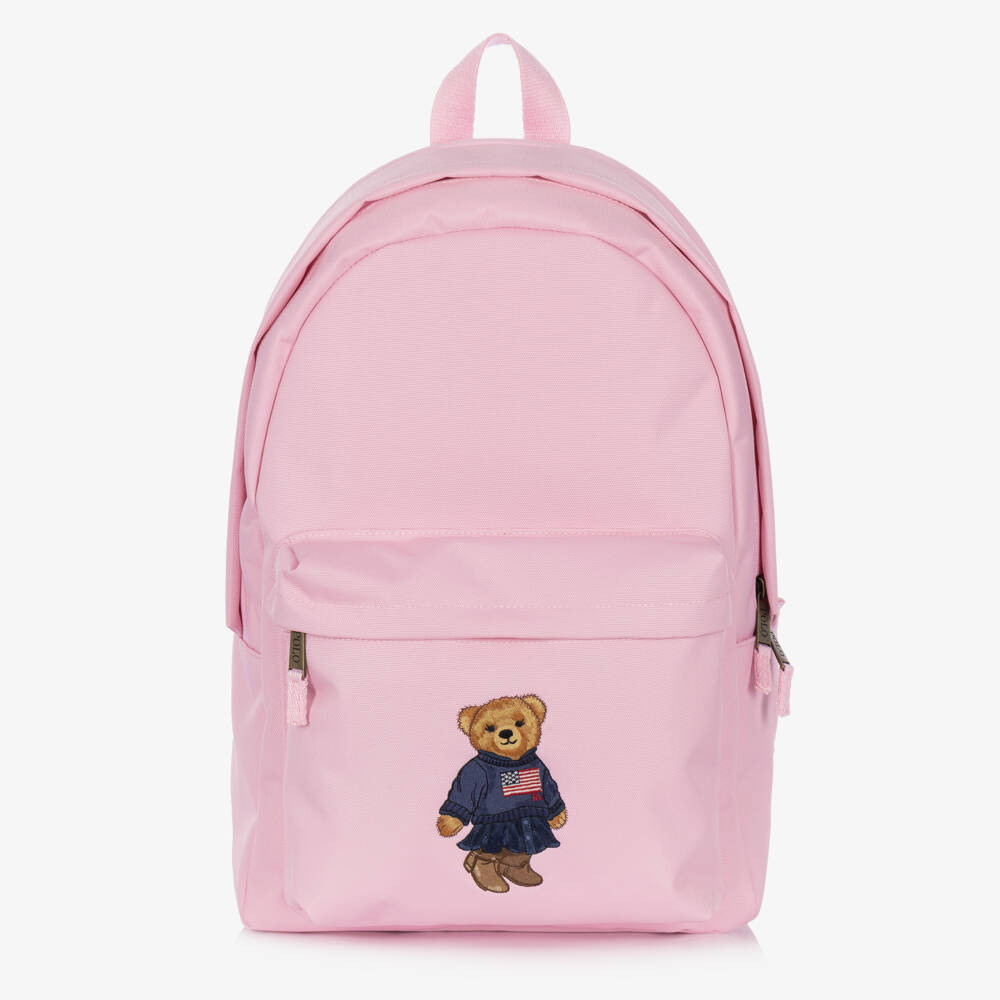 Ralph Lauren-Girls Pink Back to School Bear Backpack (45cm) | Childrensalon