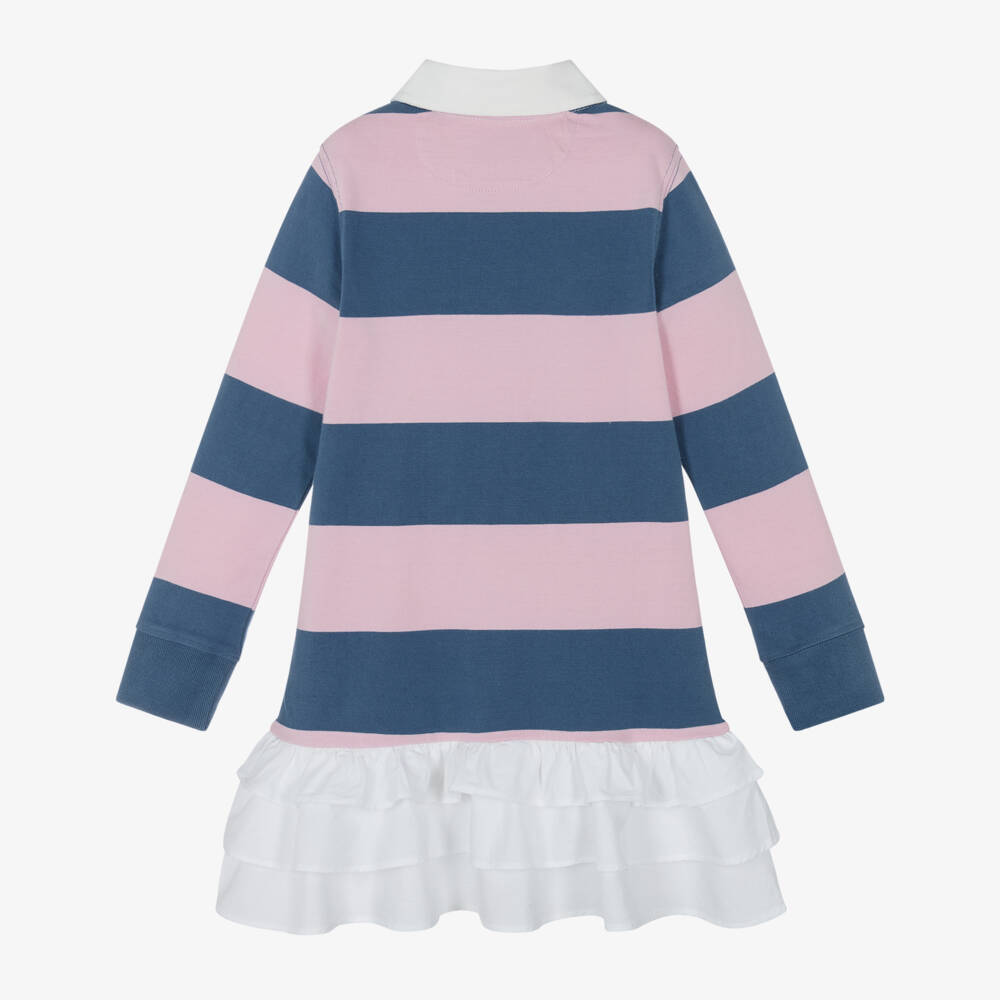 Ralph Lauren-Girls Pink & Blue Striped Rugby Shirt Dress | Childrensalon
