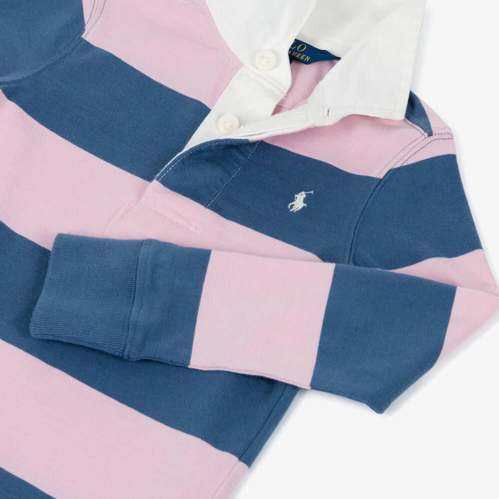 Ralph Lauren-Girls Pink & Blue Striped Rugby Shirt Dress | Childrensalon
