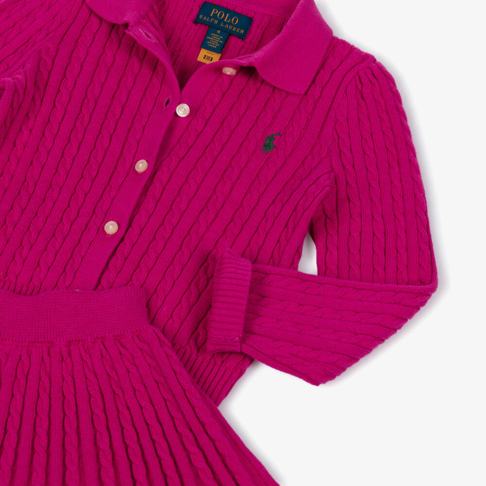 Ralph Lauren-Girls Pink Cable Knit Cotton Skirt Set | Childrensalon