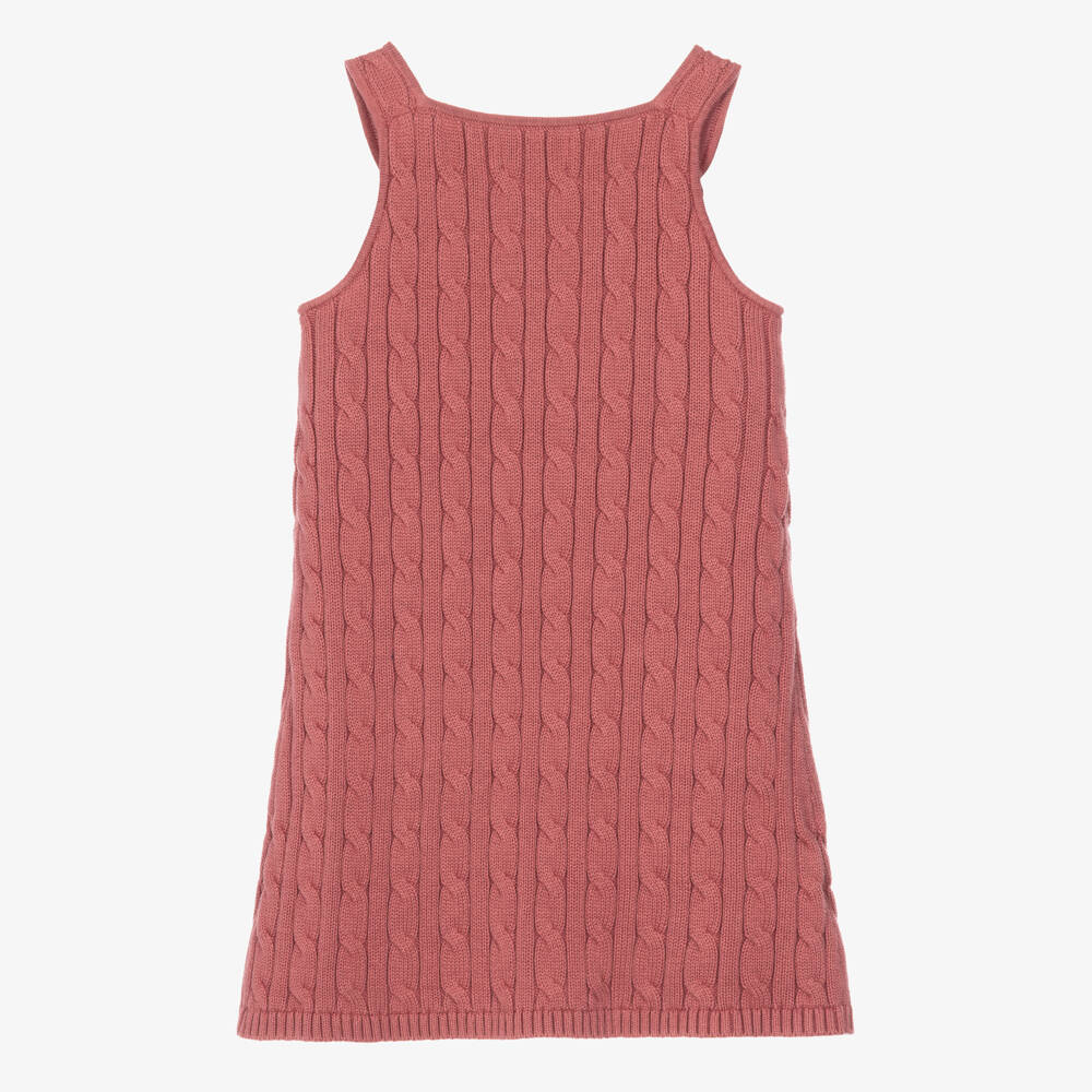 Ralph Lauren-Girls Pink Cable-Knit Cotton Sweater Dress | Childrensalon