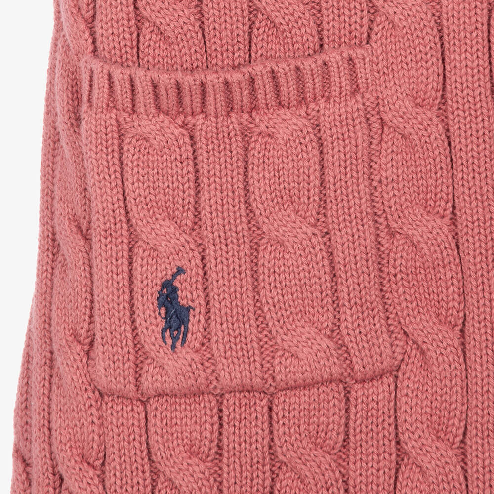 Ralph Lauren-Girls Pink Cable-Knit Cotton Sweater Dress | Childrensalon