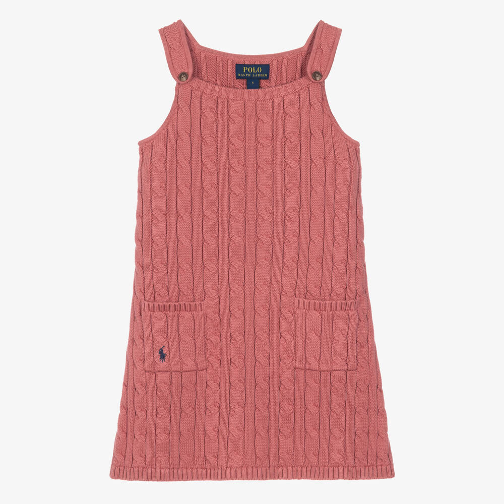 Ralph Lauren-Girls Pink Cable-Knit Cotton Sweater Dress | Childrensalon