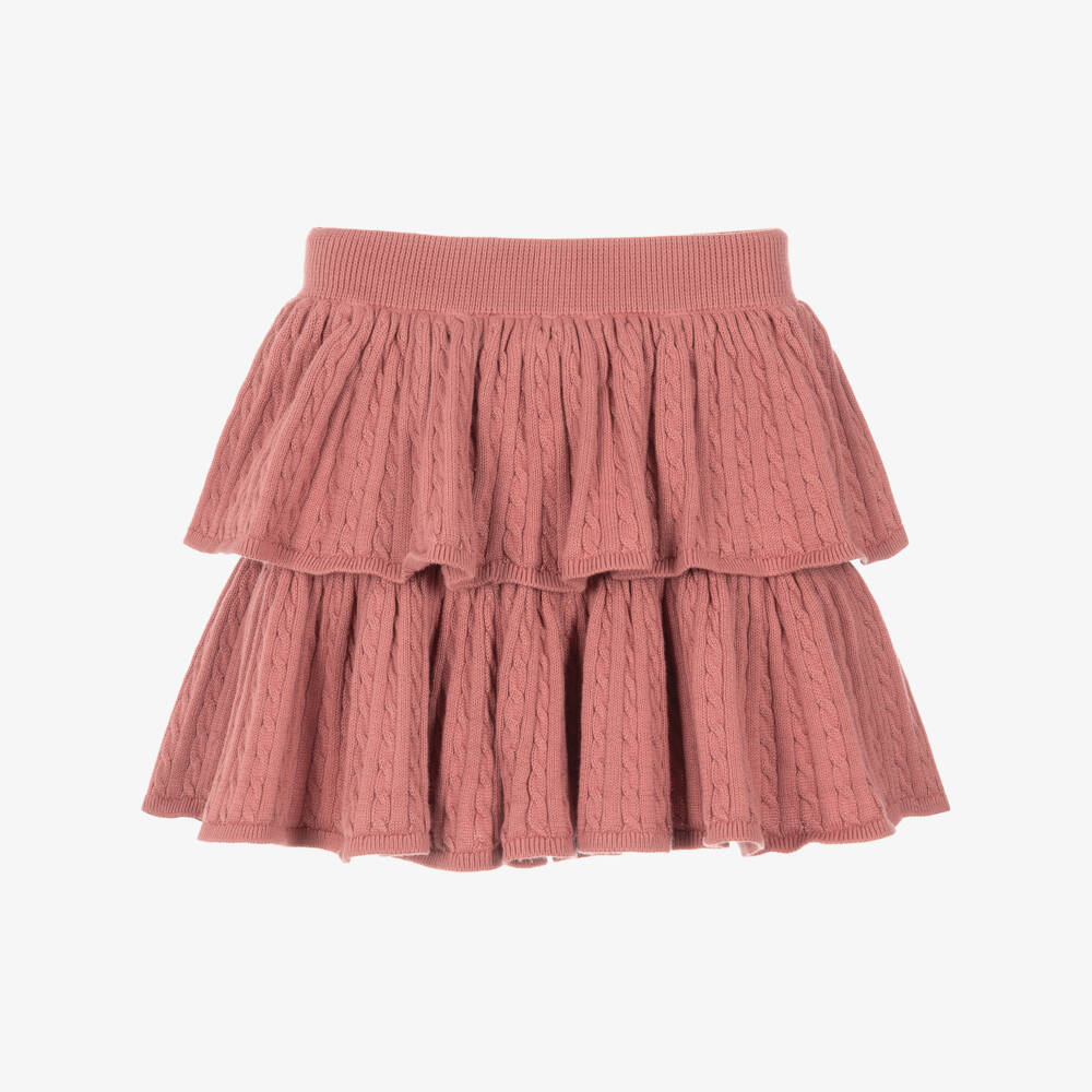 Ralph Lauren-Girls Pink Cable Knit Tiered Skirt | Childrensalon