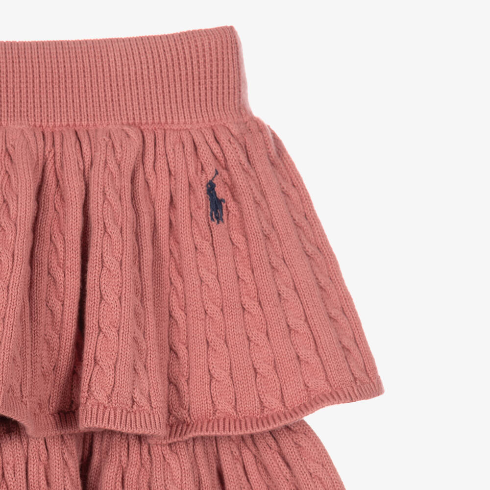 Ralph Lauren-Girls Pink Cable Knit Tiered Skirt | Childrensalon