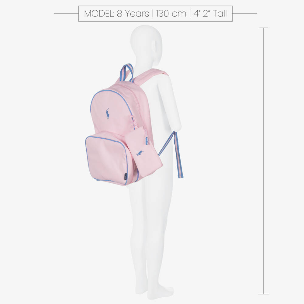 Ralph Lauren-Girls Pink Canvas 3 Piece Backpack (45cm) | Childrensalon