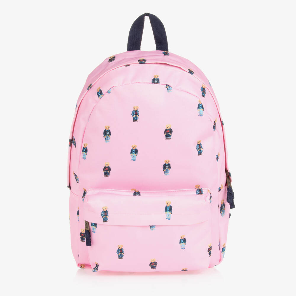 Ralph Lauren-Girls Pink Canvas Polo Bear Backpack (47cm) | Childrensalon