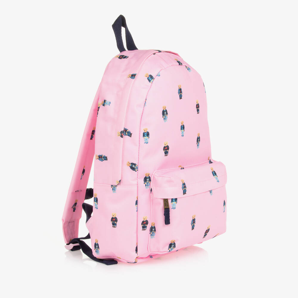Ralph Lauren-Girls Pink Canvas Polo Bear Backpack (47cm) | Childrensalon
