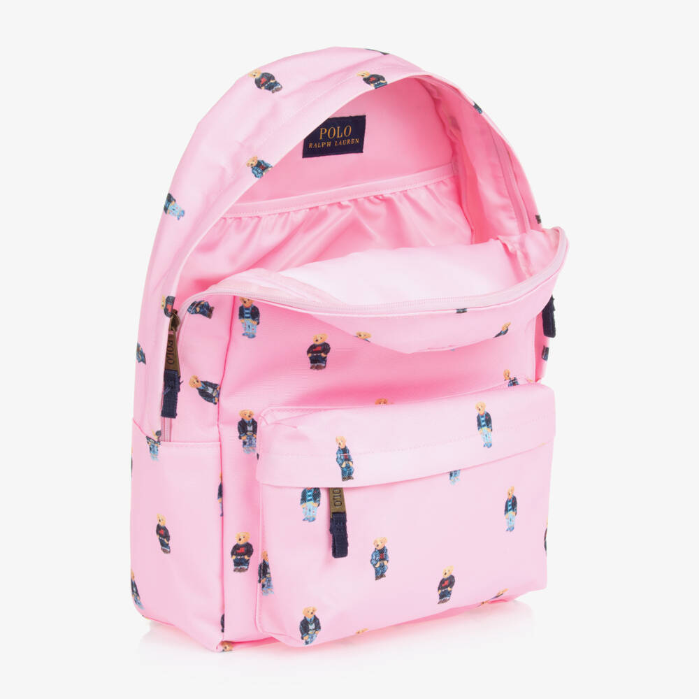 Ralph Lauren-Girls Pink Canvas Polo Bear Backpack (47cm) | Childrensalon
