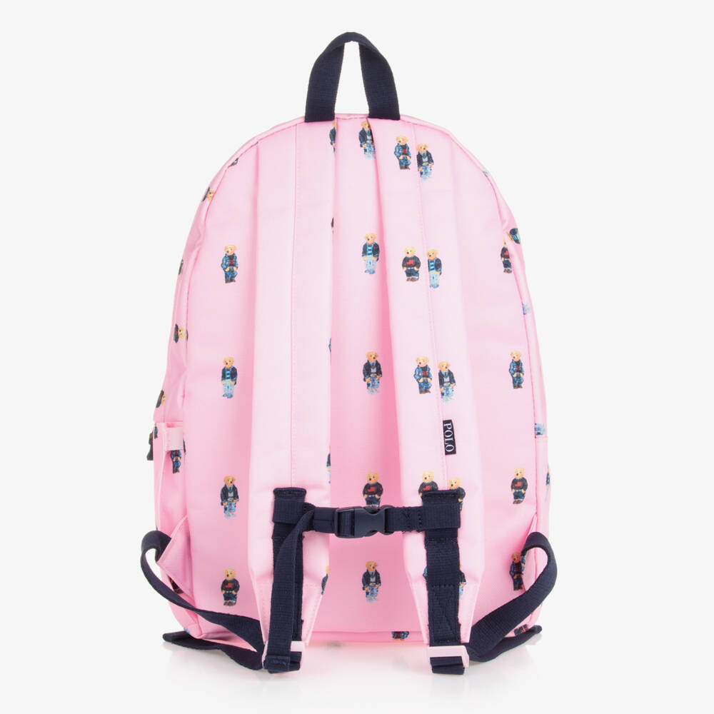 Ralph Lauren-Girls Pink Canvas Polo Bear Backpack (47cm) | Childrensalon