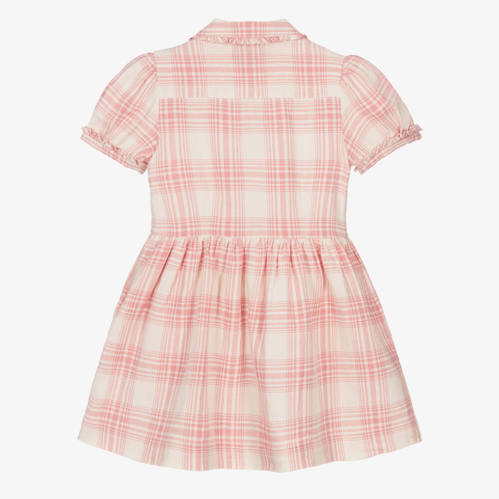 Ralph Lauren-Girls Pink Check Linen & Cotton Shirt Dress | Childrensalon