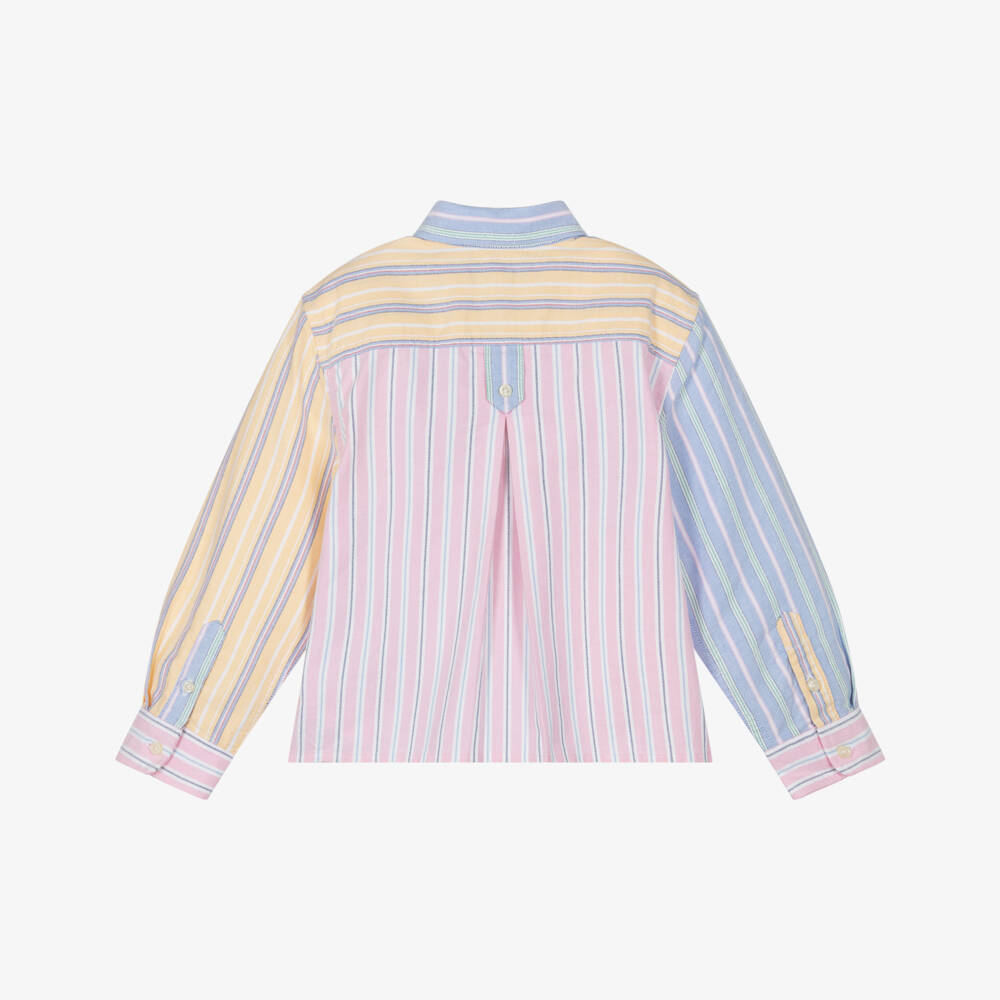 Ralph Lauren-Girls Pink Colourblock Oxford Cotton Shirt | Childrensalon