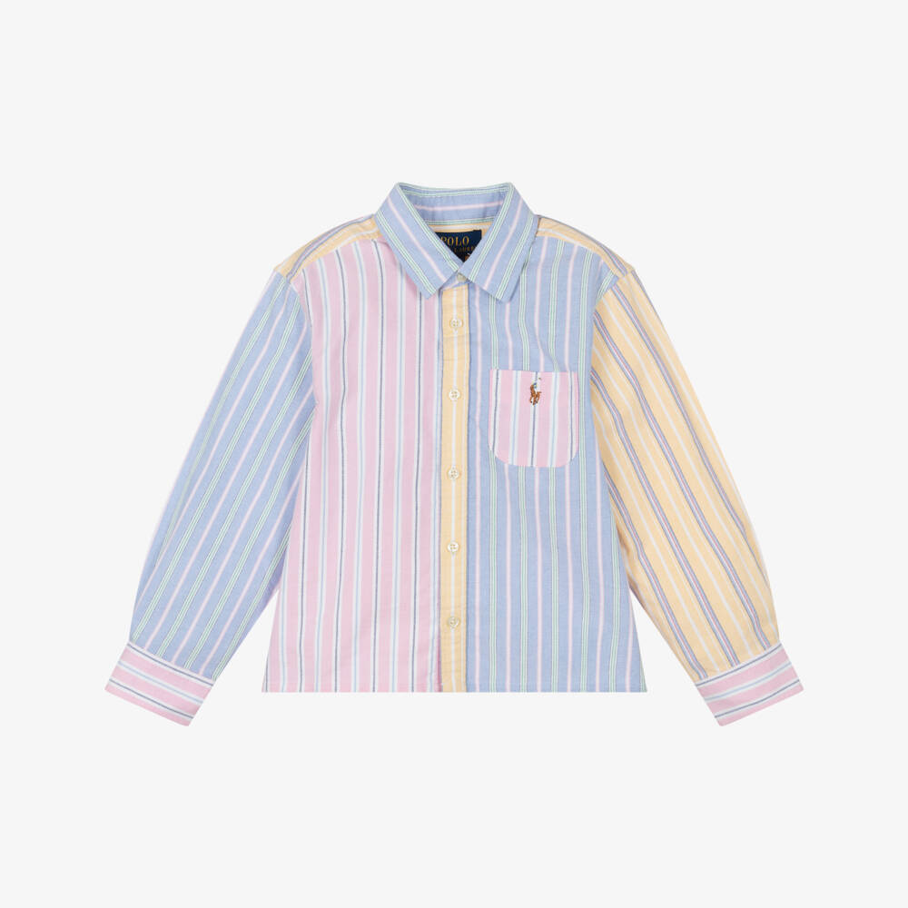 Ralph Lauren-Girls Pink Colourblock Oxford Cotton Shirt | Childrensalon