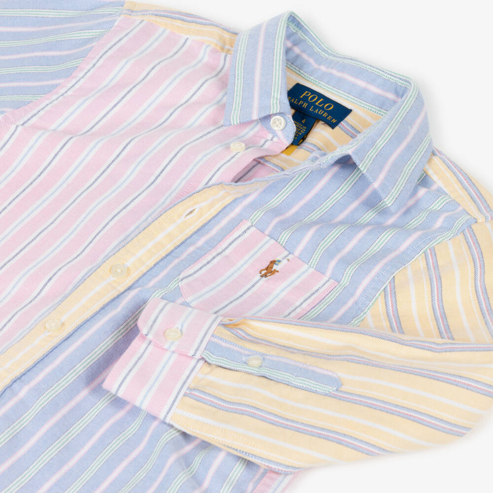 Ralph Lauren-Girls Pink Colourblock Oxford Cotton Shirt | Childrensalon
