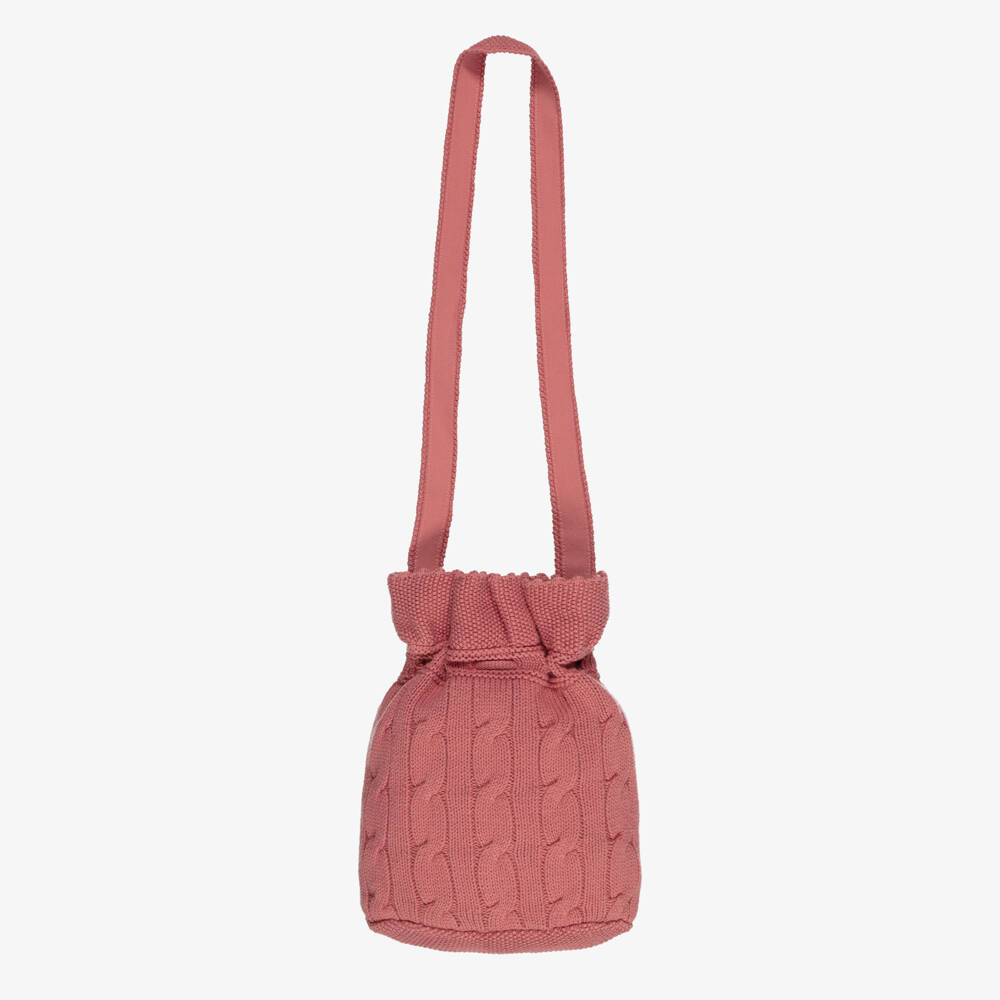 Ralph Lauren-Girls Pink Cotton Cable-Knit Bucket Bag (27cm) | Childrensalon