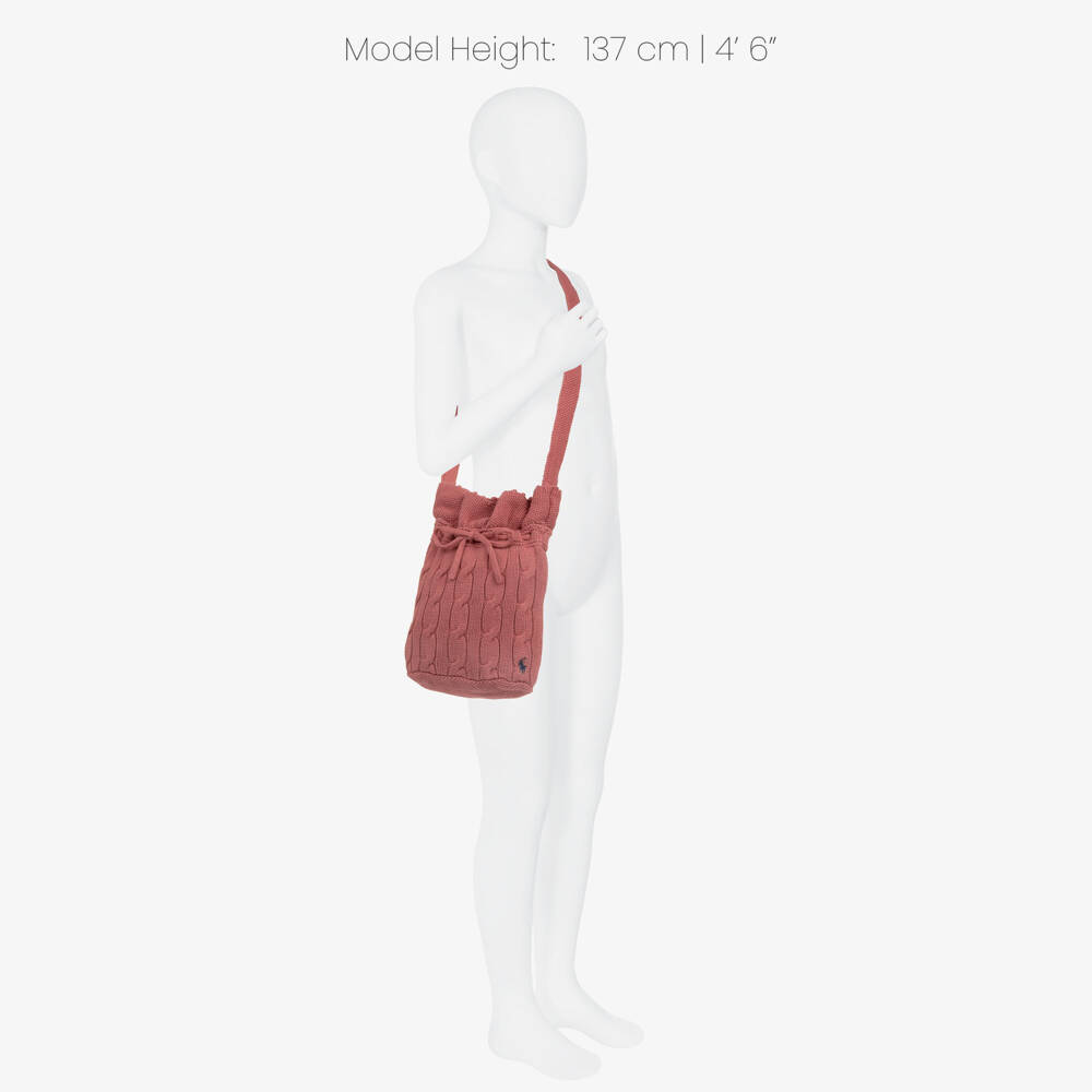 Ralph Lauren-Girls Pink Cotton Cable-Knit Bucket Bag (27cm) | Childrensalon
