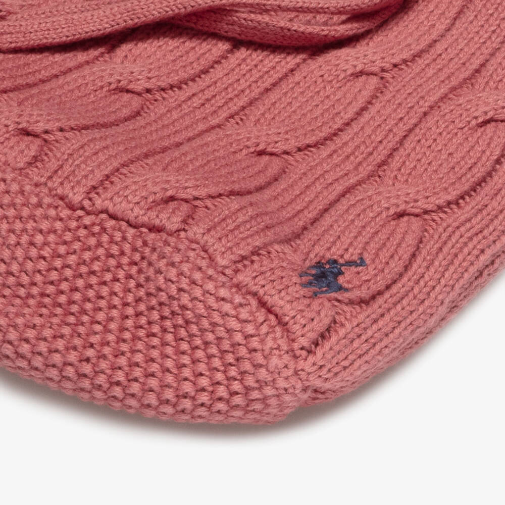 Ralph Lauren-Girls Pink Cotton Cable-Knit Bucket Bag (27cm) | Childrensalon