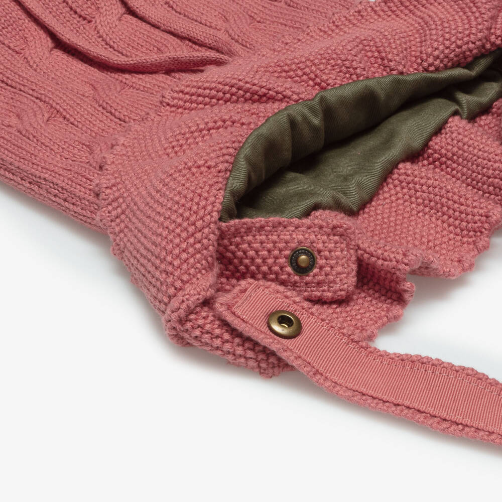 Ralph Lauren-Girls Pink Cotton Cable-Knit Bucket Bag (27cm) | Childrensalon