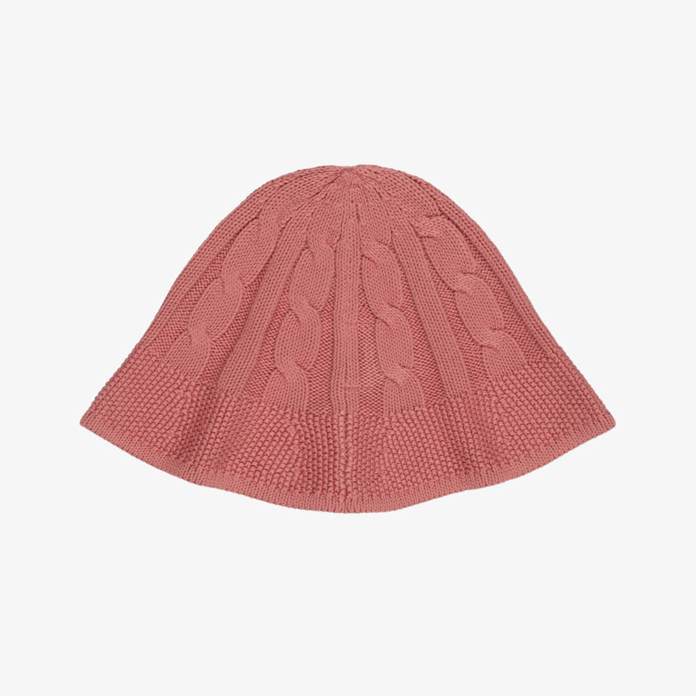 Ralph Lauren-Girls Pink Cotton Cable-Knit Bucket Hat | Childrensalon