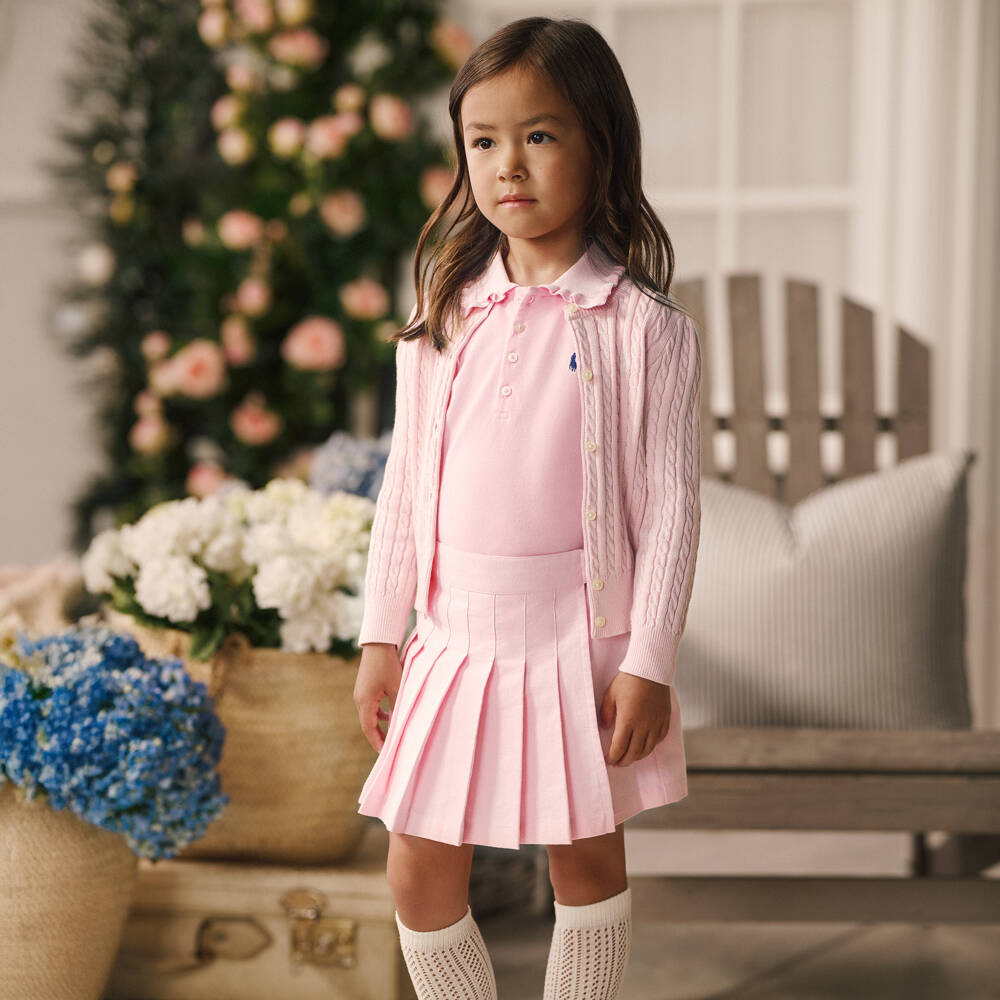 Ralph Lauren-كارديغان قطن محبوك لون زهري للبنات | Childrensalon