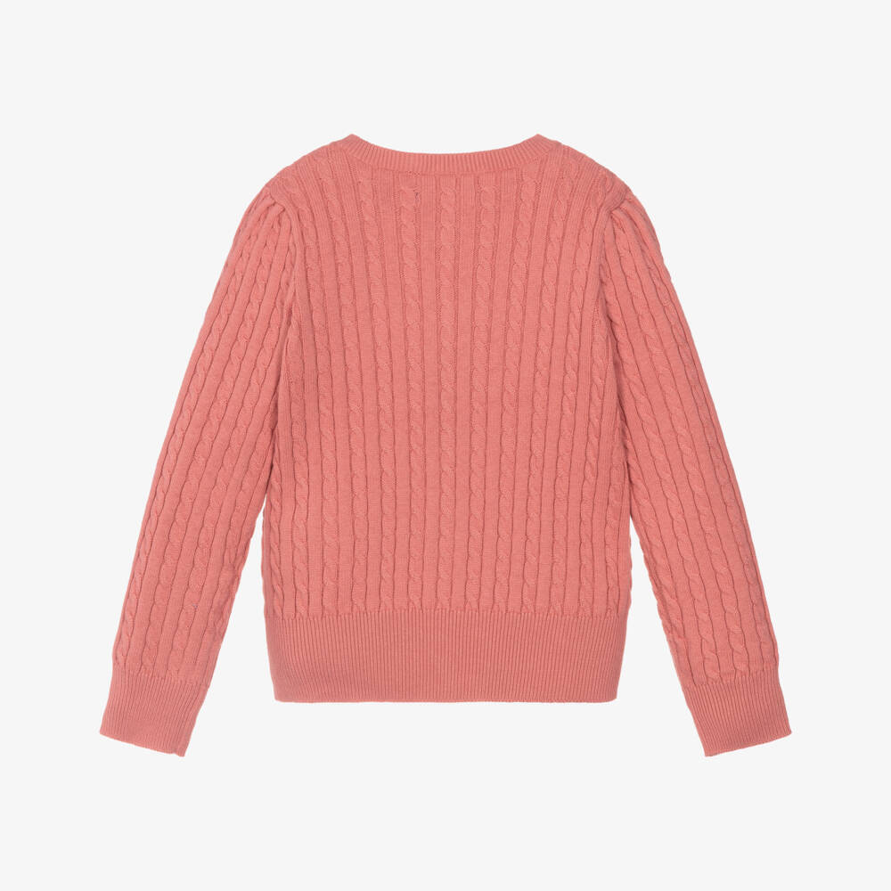 Ralph Lauren-Girls Pink Cotton Cable Knit Cardigan | Childrensalon