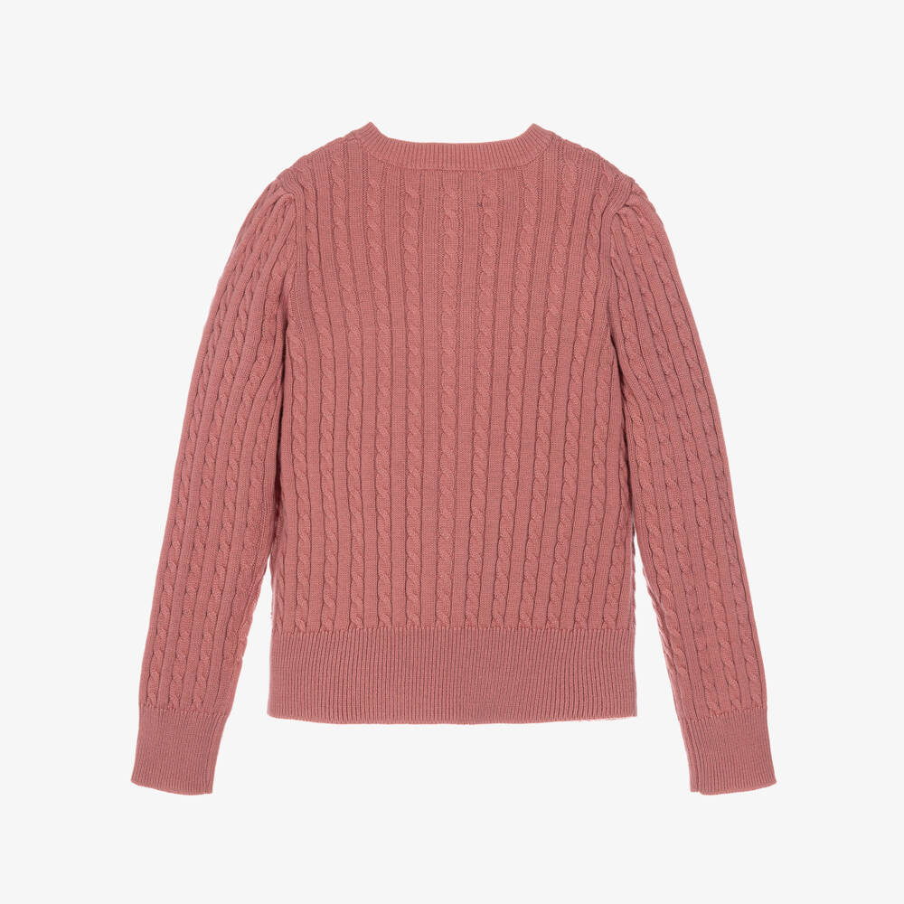 Ralph Lauren-Girls Pink Cotton Cable Knit Cardigan | Childrensalon
