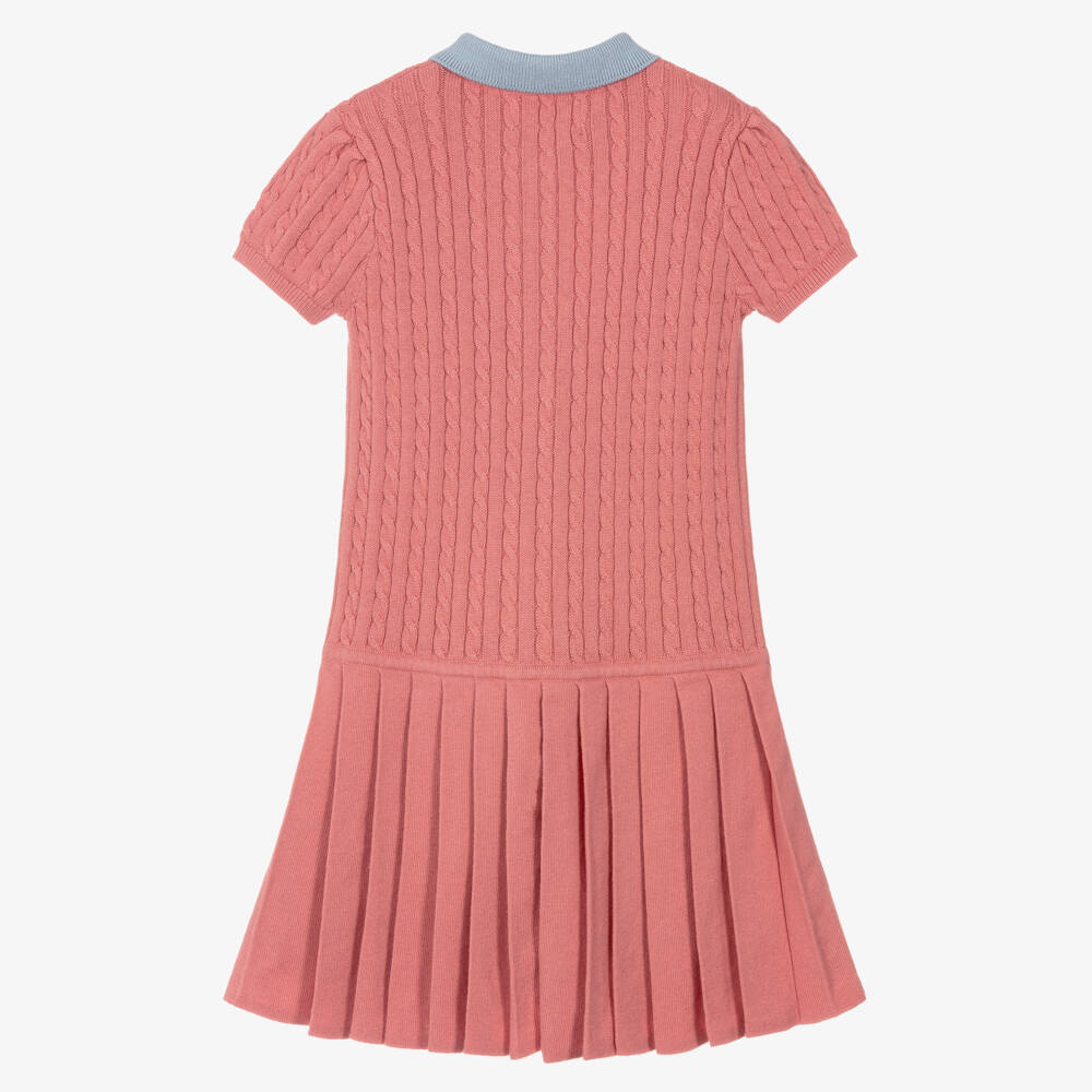Ralph Lauren-Girls Pink Cotton Cable Knit Polo Dress | Childrensalon