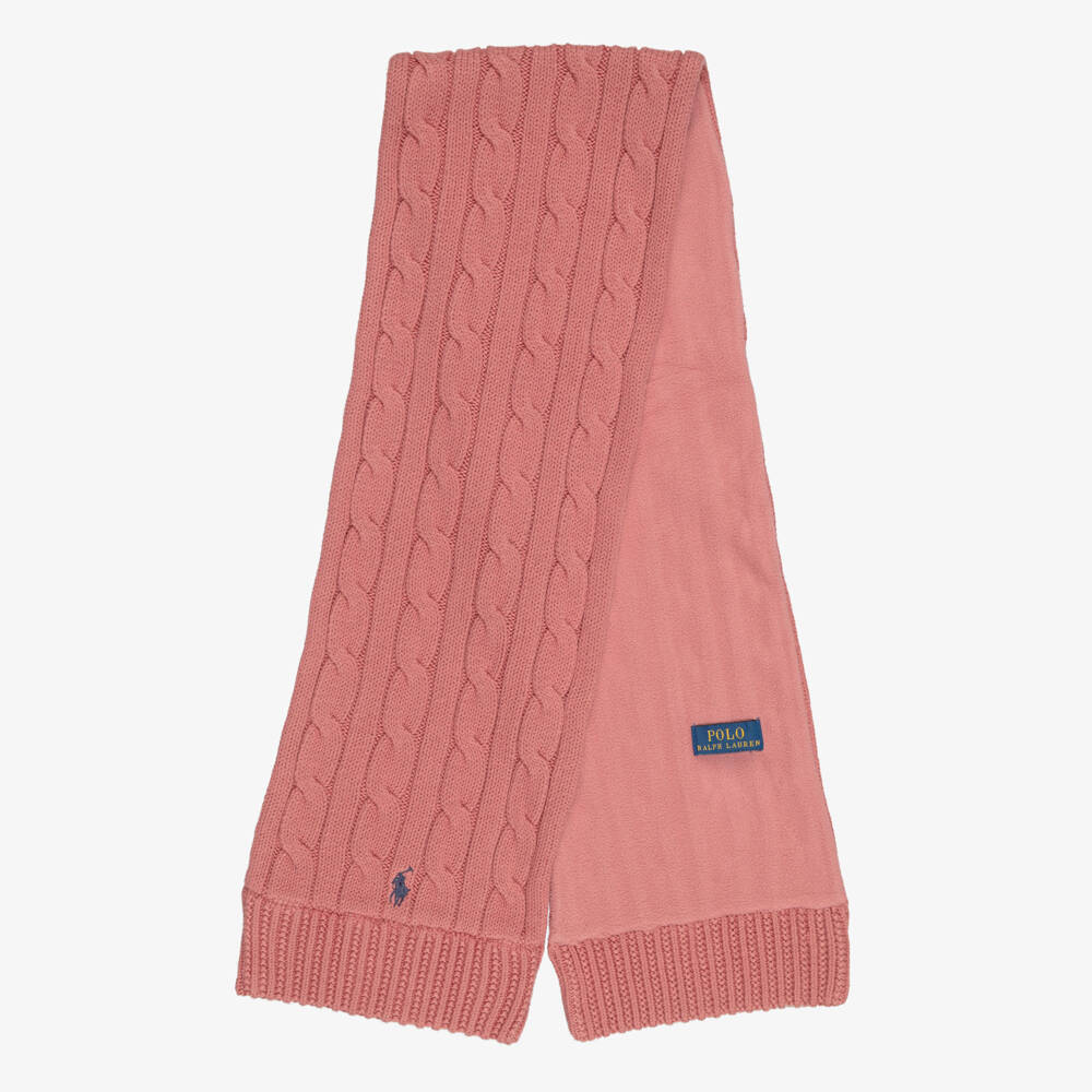 Ralph Lauren-Girls Pink Cotton Cable-Knit Scarf | Childrensalon