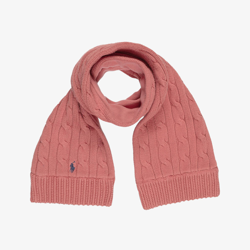 Ralph Lauren-Girls Pink Cotton Cable-Knit Scarf | Childrensalon