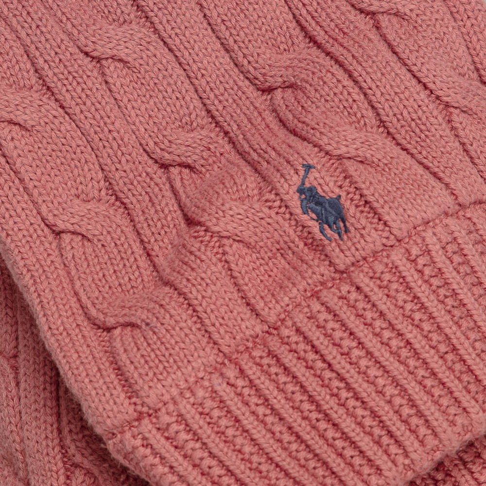 Ralph Lauren-Girls Pink Cotton Cable-Knit Scarf | Childrensalon