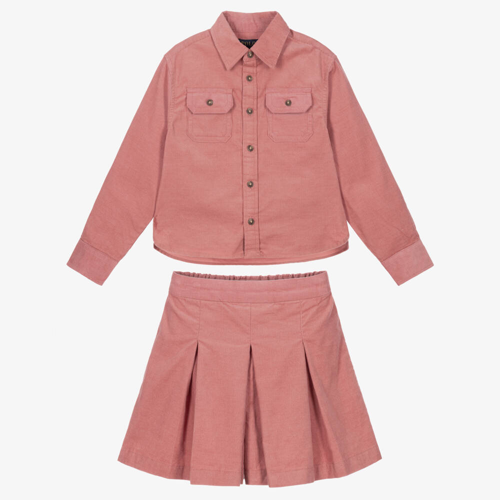Ralph Lauren-Girls Pink Cotton Corduroy Shorts Set | Childrensalon