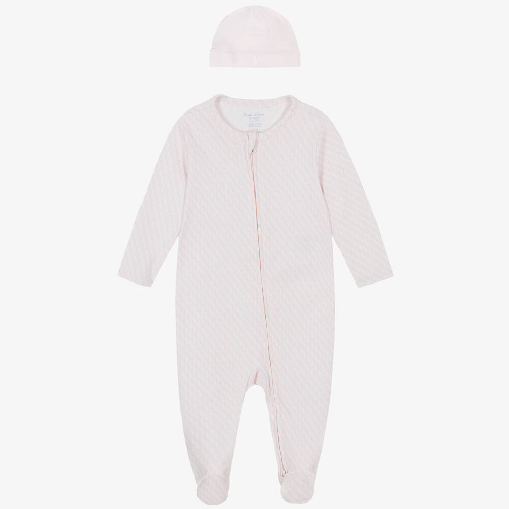 Ralph Lauren-Girls Pink Cotton Jersey Babysuit Gift Set | Childrensalon