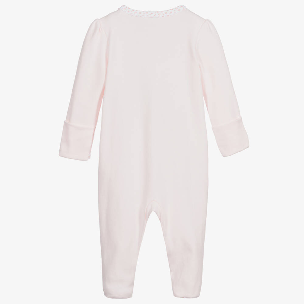 Ralph Lauren-Girls Pink Cotton Logo Babygrow | Childrensalon