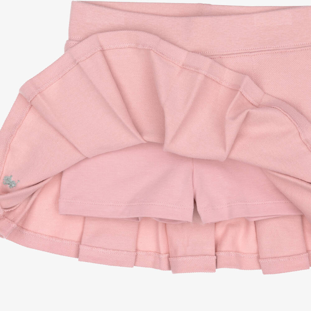 Ralph Lauren-Girls Pink Cotton Piqué Pleated Skort Set | Childrensalon