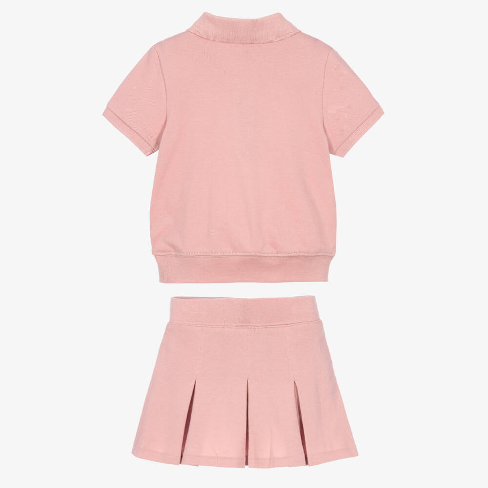 Ralph Lauren-Girls Pink Cotton Piqué Pleated Skort Set | Childrensalon