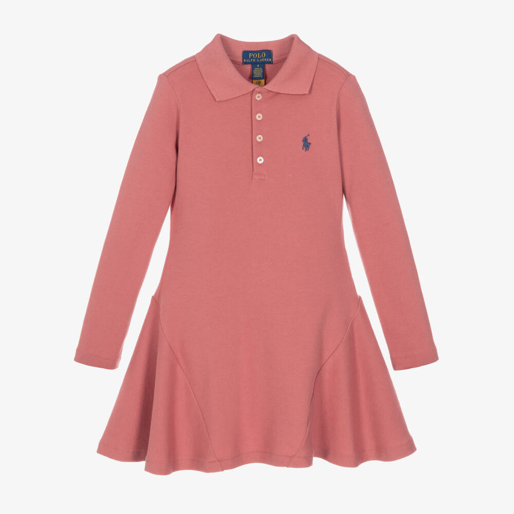 Ralph Lauren-Girls Pink Cotton Piqué Polo Dress | Childrensalon