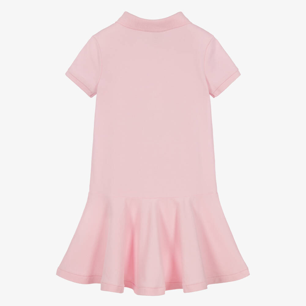 Ralph Lauren-Girls Pink Cotton Piqué Polo Dress with Drop Waist | Childrensalon