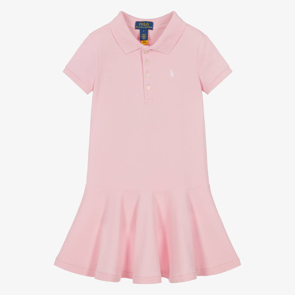 Ralph Lauren-Girls Pink Cotton Piqué Polo Dress with Drop Waist | Childrensalon