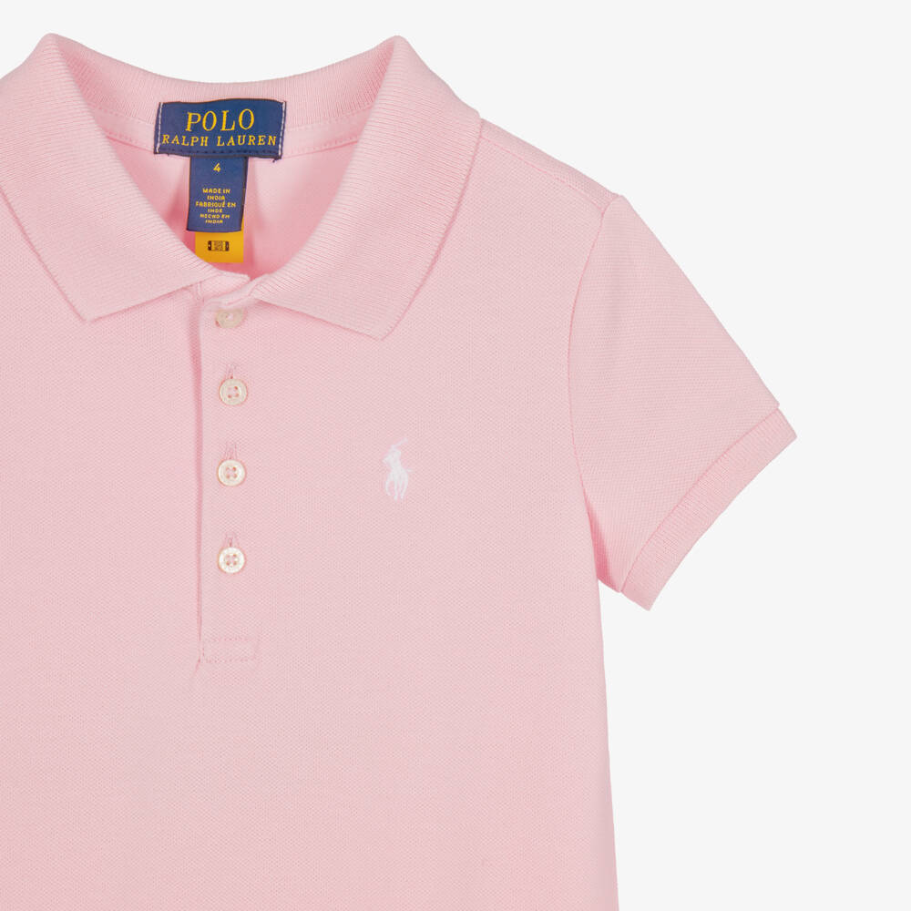 Ralph Lauren-Girls Pink Cotton Piqué Polo Dress with Drop Waist | Childrensalon
