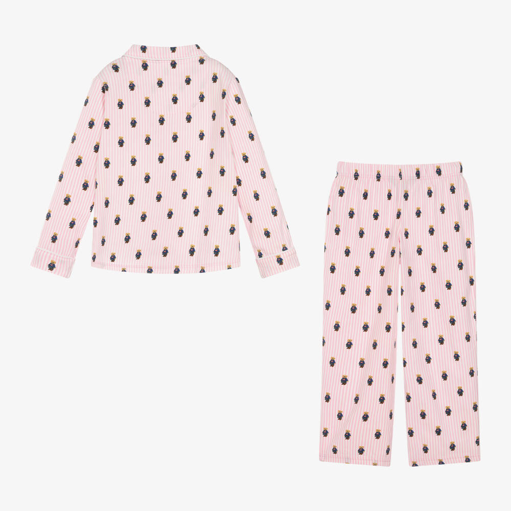 Ralph Lauren-Girls Pink Cotton Polo Bear Pyjamas | Childrensalon