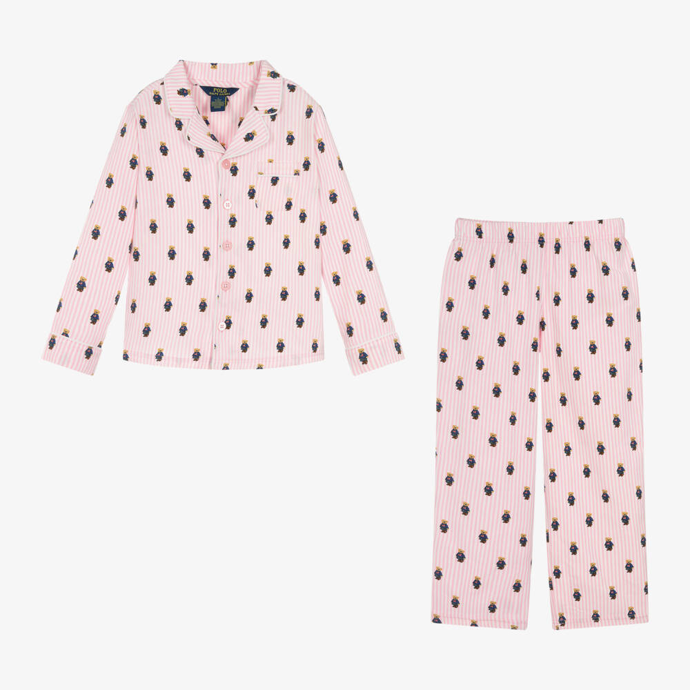 Ralph Lauren-Girls Pink Cotton Polo Bear Pyjamas | Childrensalon