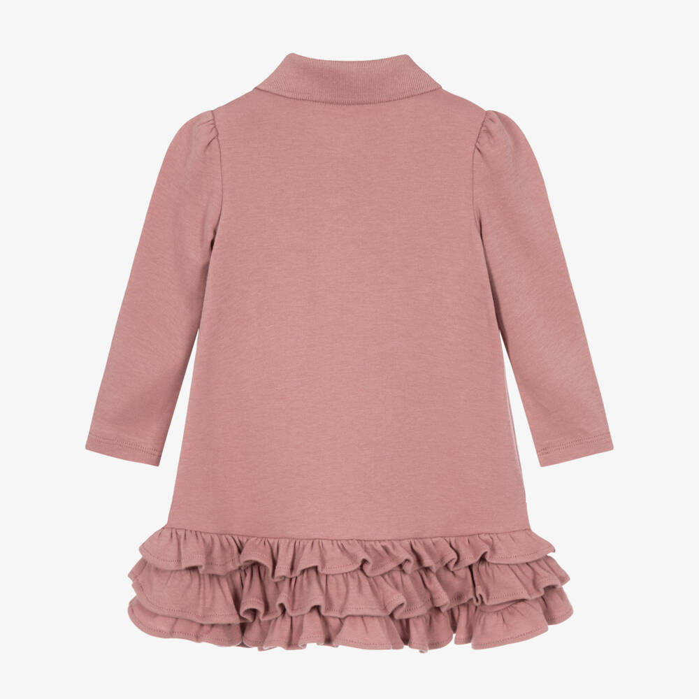 Ralph Lauren-Girls Pink Cotton Polo Dress with Frilly Hem | Childrensalon
