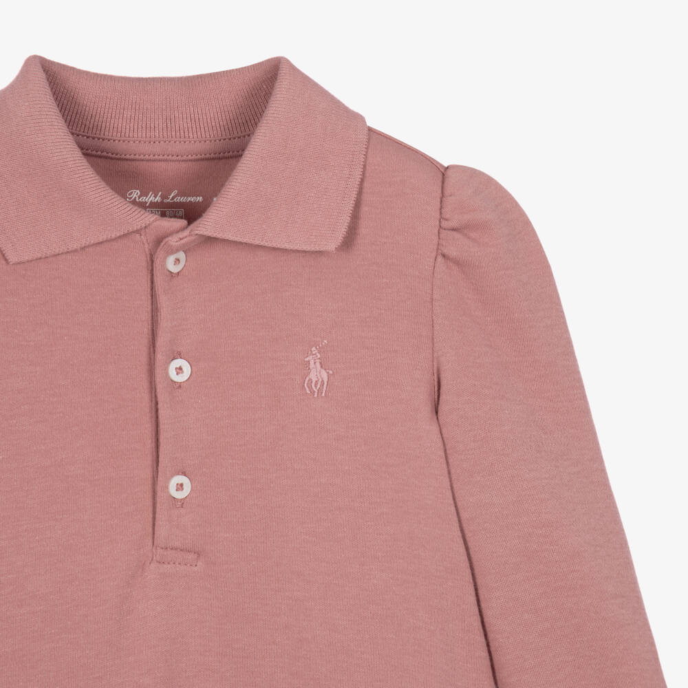 Ralph Lauren-Girls Pink Cotton Polo Dress with Frilly Hem | Childrensalon