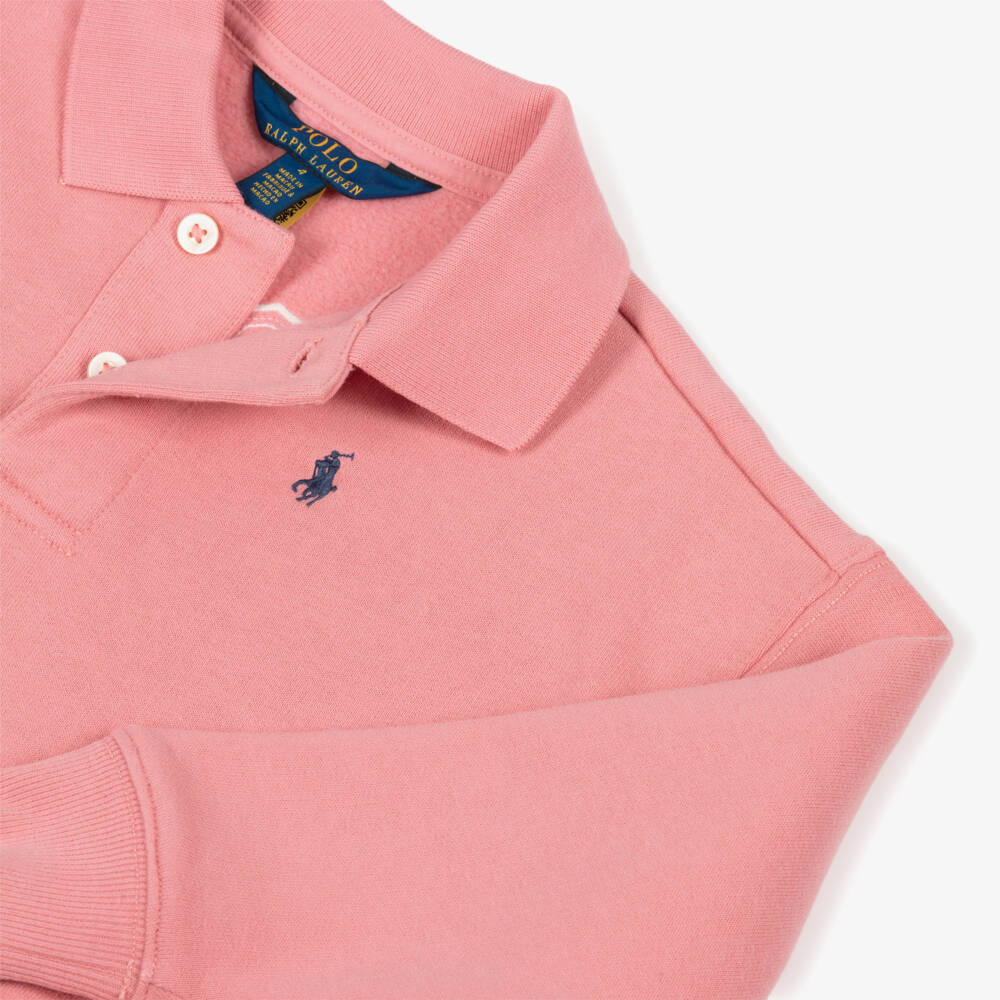 Ralph Lauren-Girls Pink Cotton Polo Shirt Style Sweatshirt | Childrensalon
