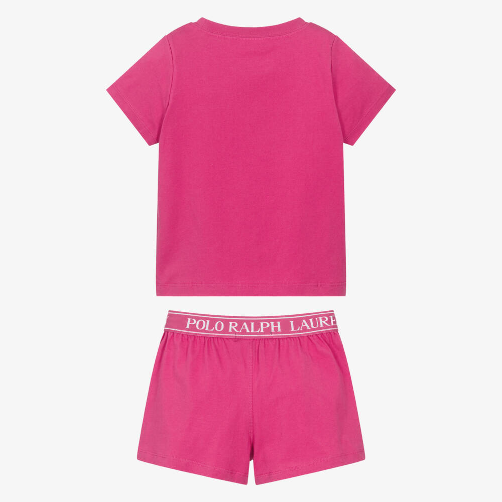 Ralph Lauren-بيجاما قطن بشعار المهر لون زهري للبنات | Childrensalon