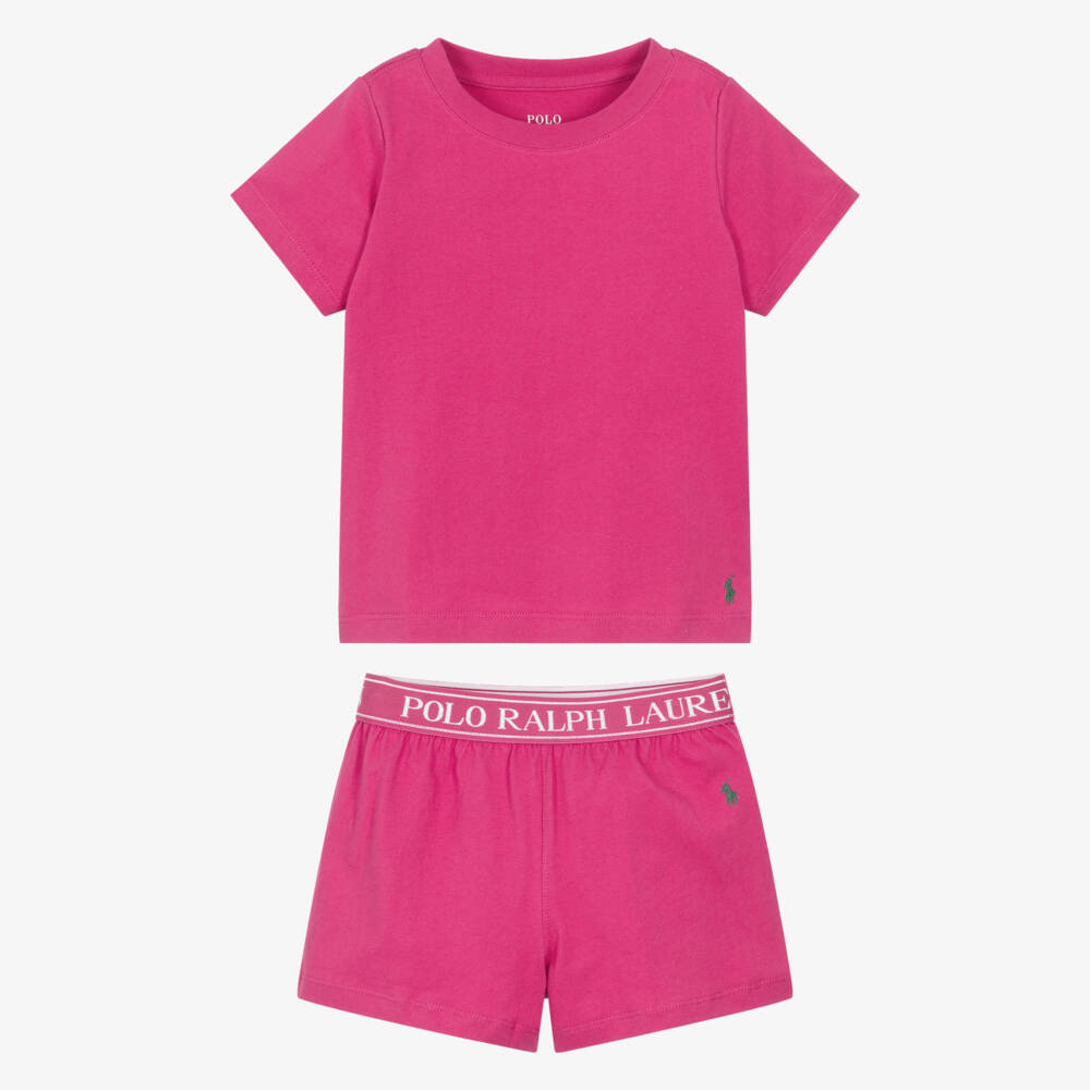 Ralph Lauren-بيجاما قطن بشعار المهر لون زهري للبنات | Childrensalon