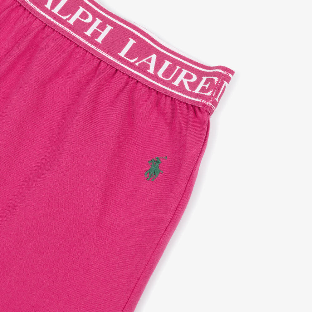 Ralph Lauren-بيجاما قطن بشعار المهر لون زهري للبنات | Childrensalon