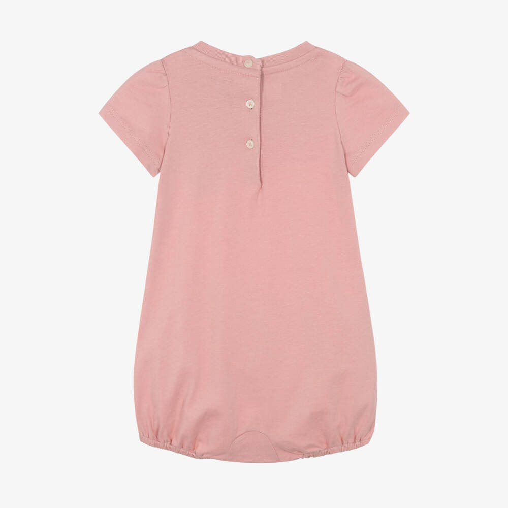 Ralph Lauren-Girls Pink Cotton Shortie with Patchwork Logo Motif | Childrensalon